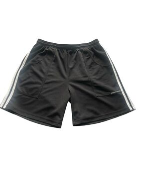 Golds GYM Men's Black Athletic Mesh Shorts with White Side Stripes and Pockets L